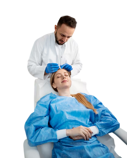 Physician consulting with mature adults aged 50 and above in modern diagnostic healthcare clinic